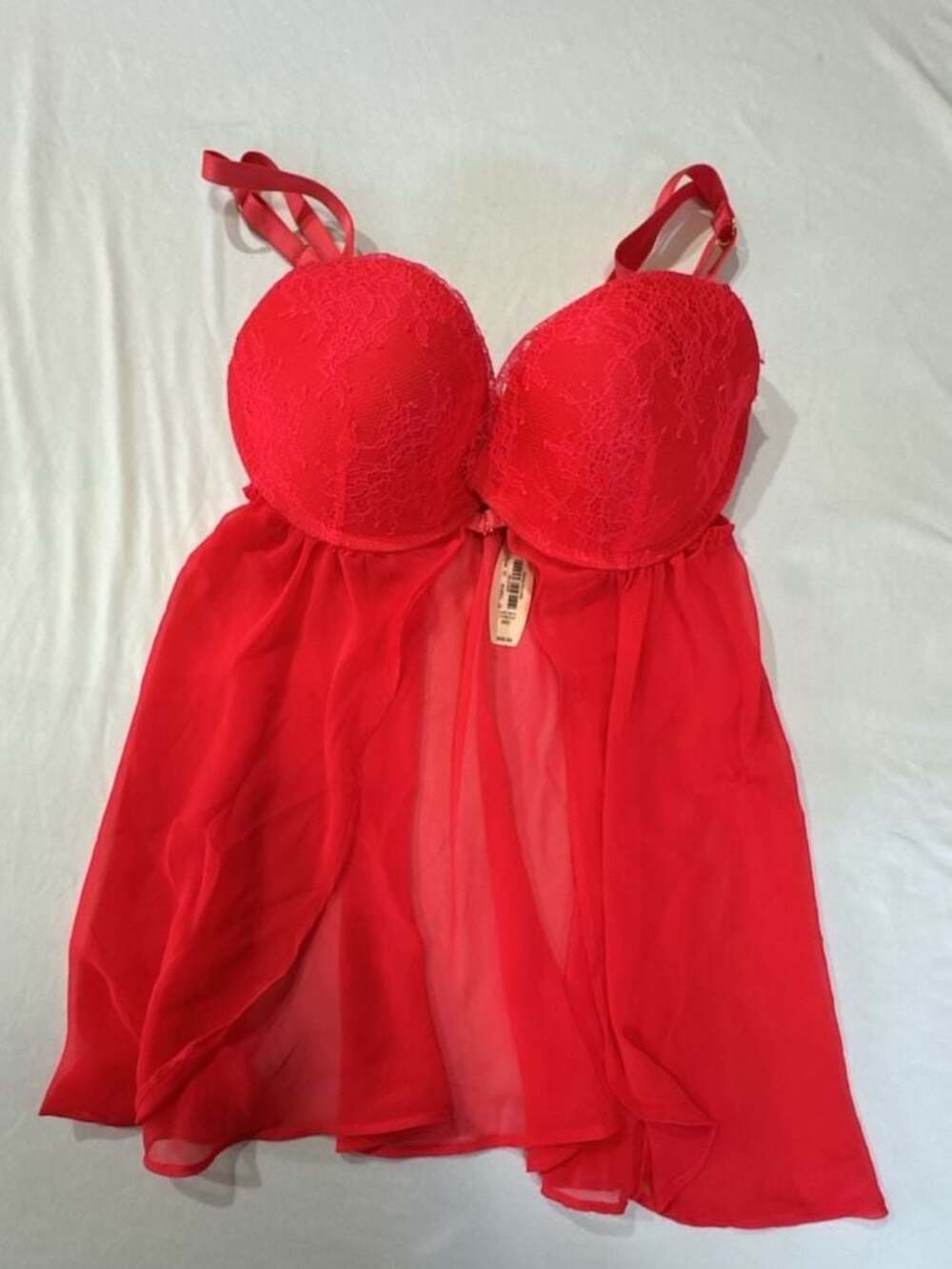 M437 Victoria's Secret Red Lace Babydoll Lingerie Set 36C